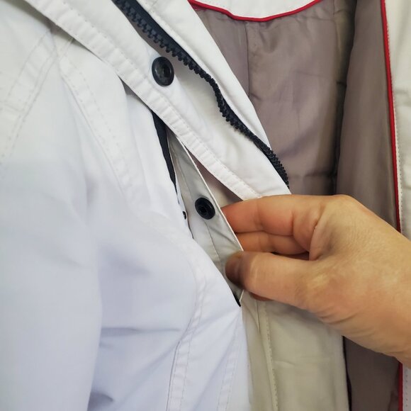 Point Zero White Winter Coat Medium | Cinch Waist Puffer Jacket with Hood - Picture 8 of 13